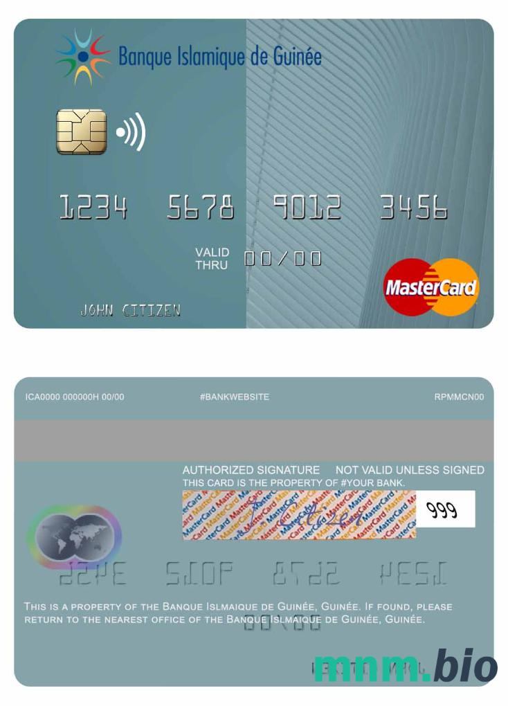 Guinea Banque Islmaique de Guinée przykład karty mastercard w formacie PSD